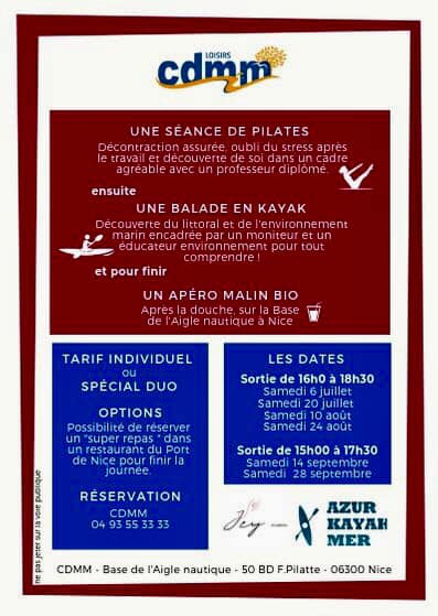 Pilatesand kayaking, follow-up of a bio discovery aperitif in France, all 2019 summer